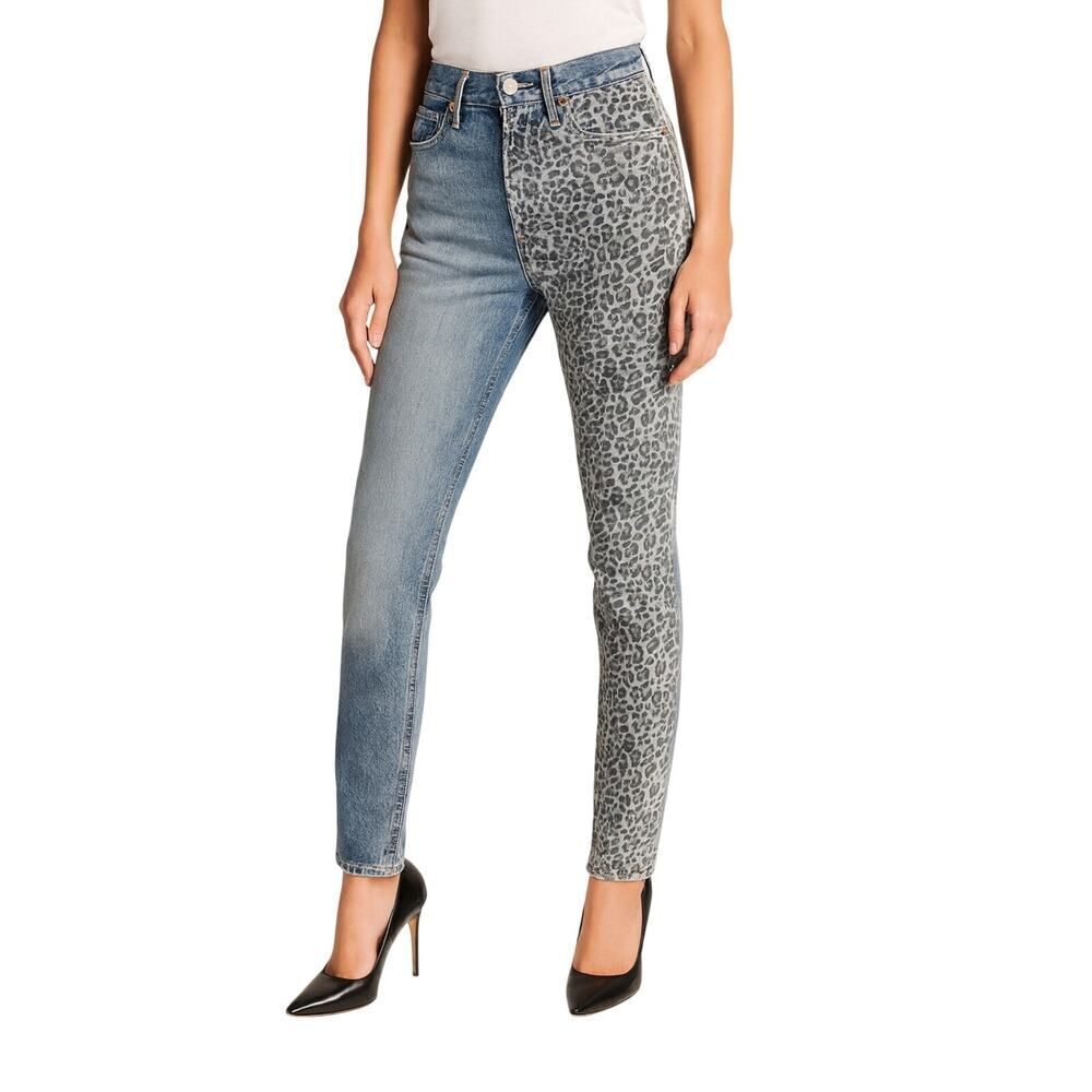 GRLFRND Women's Karolina High Waist Tom Cat Split Jeans Blue/Leopard Print 24